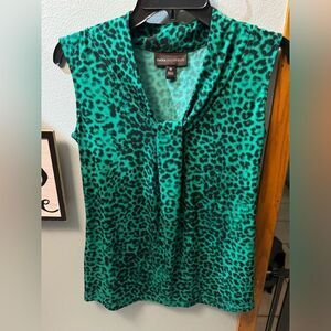 Dana Buchman Sleeveless Leopard Print Blouse Emerald Green Women's Size XS